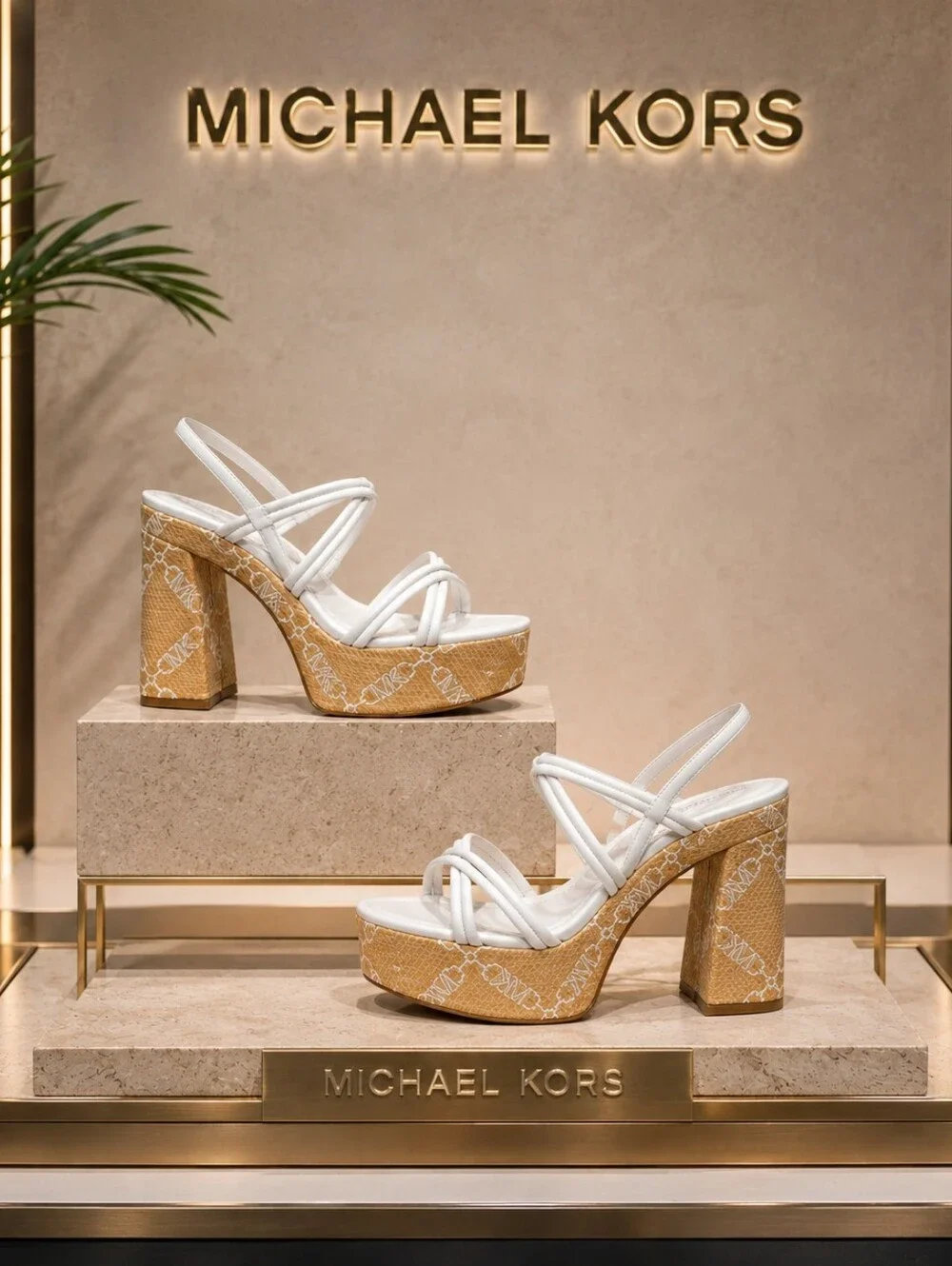 Michael Kors 'Corrine' White Strappy Signature Platform Sandals